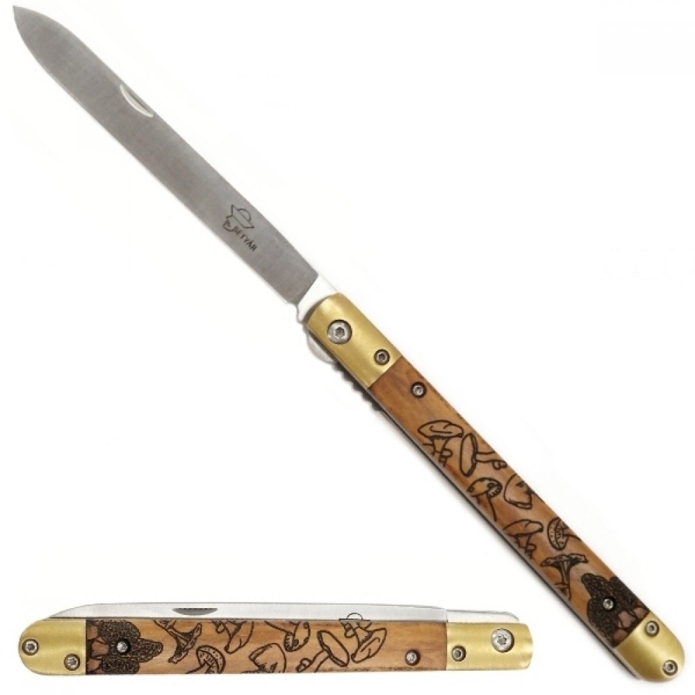 Betyár Szalonnázó bicska – olajfa markolattal, erdei gomba mintával, 107 mm S44002 acélpenge, 82 g könnyű súly