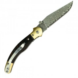 Fejesgörbe - Damaszk Bicska – Kiváló Minőségű Damaszkuszi Acél Penge, Ébenfa Markolattal és Állítható Nyitószemölccsel