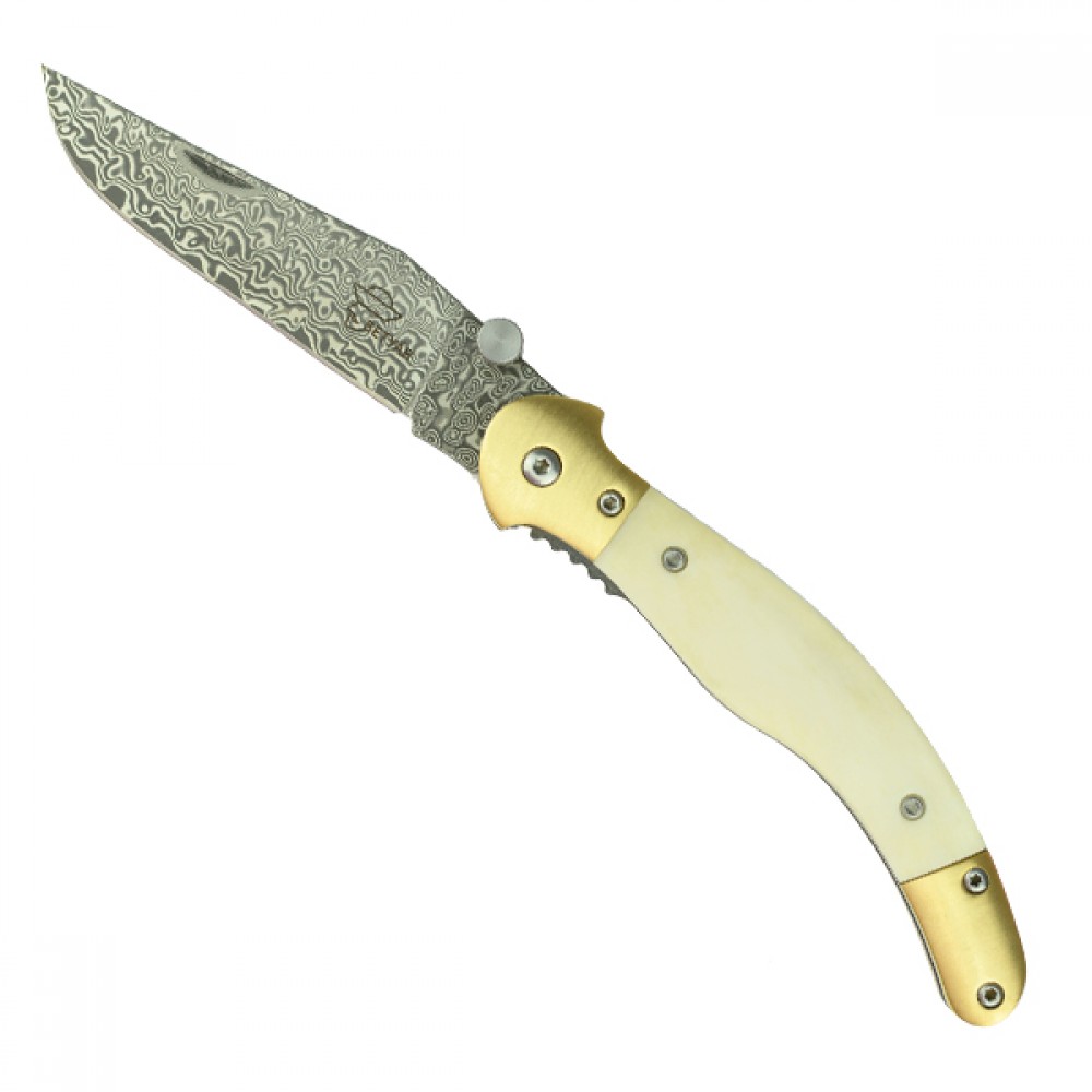 Fejesgörbe - Damaszk Csont Bicska – Prémium Minőségű Damaszkuszi Acél Penge, Csont Markolat, Állítható Nyitószemölccsel és Kényelmes Markolattal Fejesgörbe - Damaszk Csont Bicska – Prémium Minőségű Damaszkuszi Acél Penge, Csont Markolat, Állítható Nyitószemölccsel és Kényelmes Markolattal