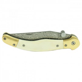 Fejesgörbe - Damaszk Csont Bicska – Prémium Minőségű Damaszkuszi Acél Penge, Csont Markolat, Állítható Nyitószemölccsel és Kényelmes Markolattal